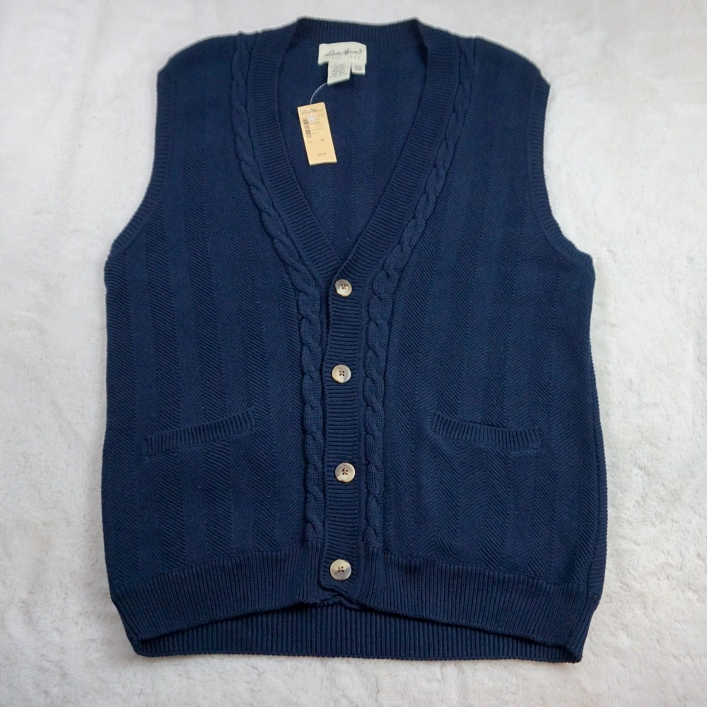 Fair Isle New Vintage Eddie Bauer Herringbone Vest Cable Knit Button Pockets M